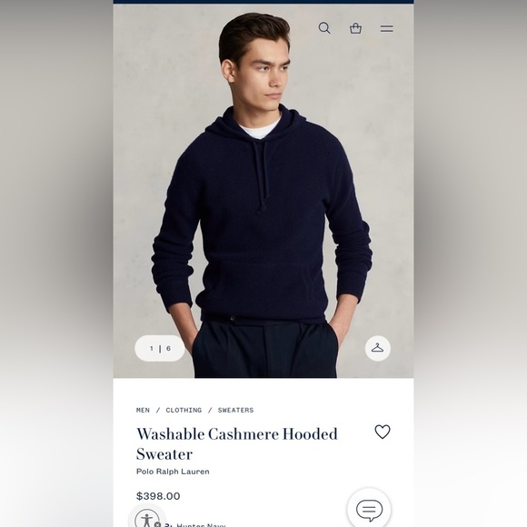 Polo Ralph Lauren Men’s Blue Cashmere Washable Hooded Sweater Size Large EUC